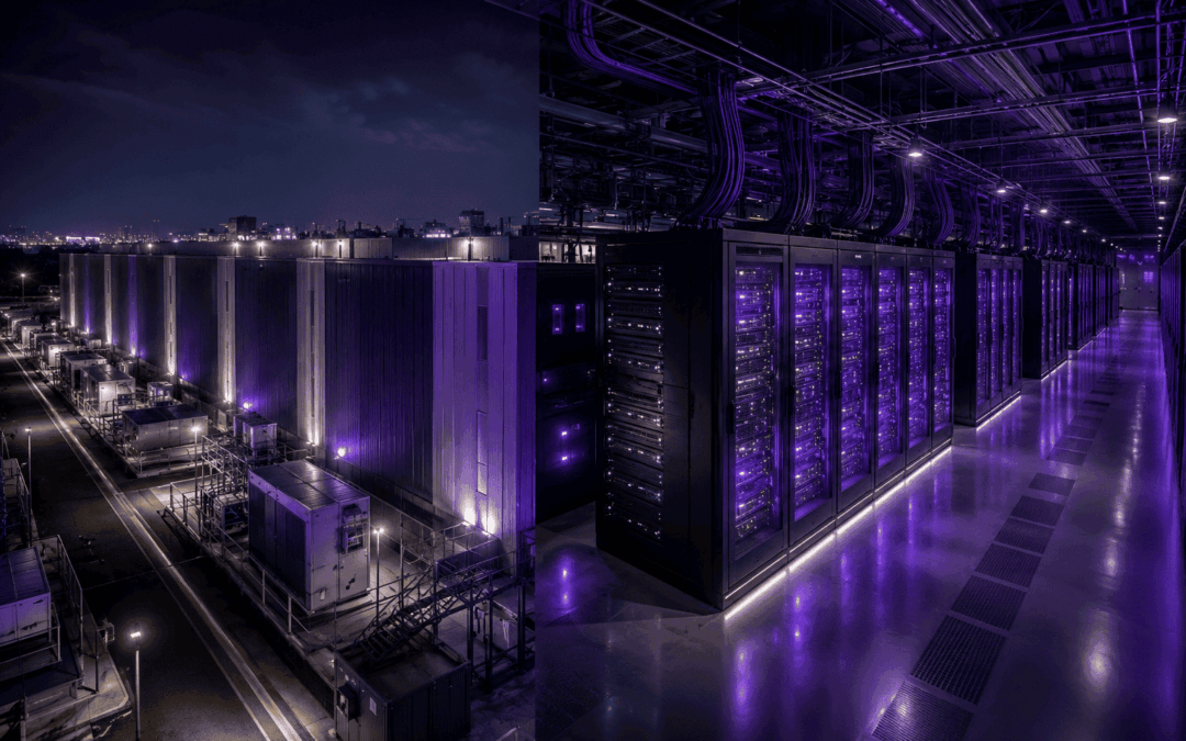 Serveurs informatiques dans un data center utilisé pour l'intelligence artificielle et le cloud computing.
