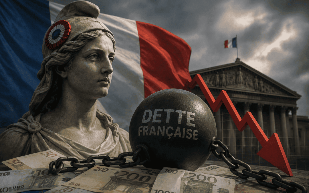 Marianne devant le drapeau français illustrant les enjeux de la dette publique française et des marchés financiers